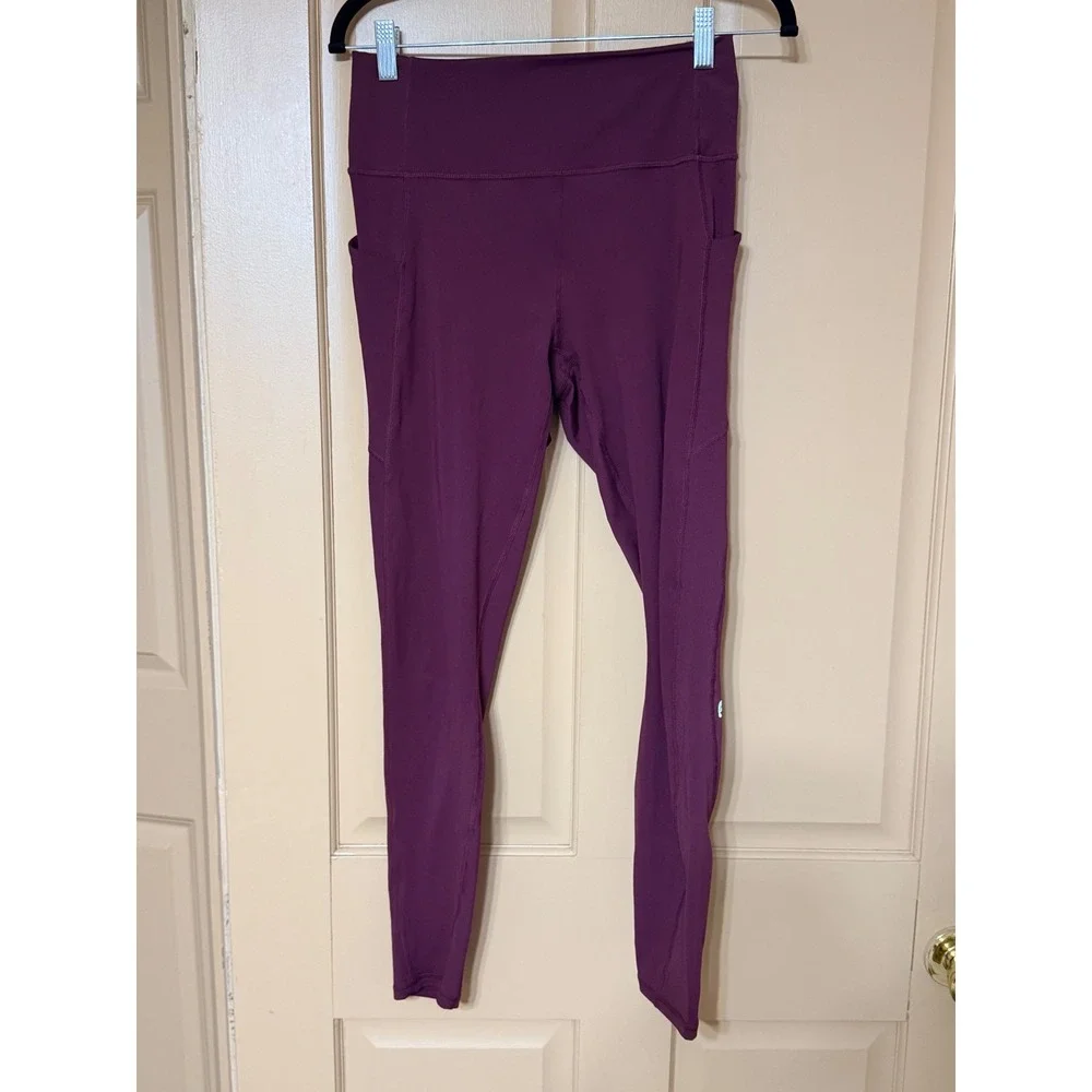 Fabletics Womens High Waisted Pocket Leggings Burgundy Plum Size L Activewear